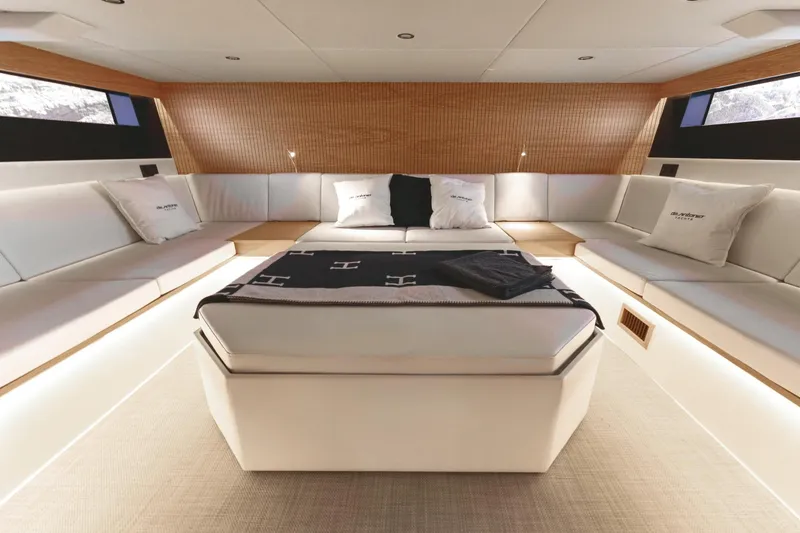  Yacht Photos Pics Luxurious interior of 2026 De Antonio Yachts D50, featuring elegant seating and modern design.