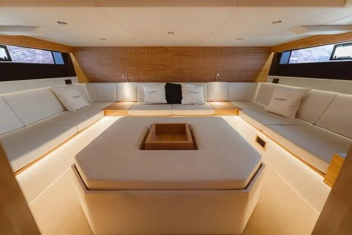  Yacht Photos Pics Luxurious interior of 2026 De Antonio Yachts D50, featuring elegant seating and modern design.