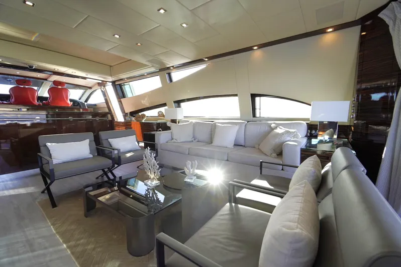 Go Yacht Photos Pics Luxurious interior of 2008 Leopard 34 yacht with modern seating and elegant decor.