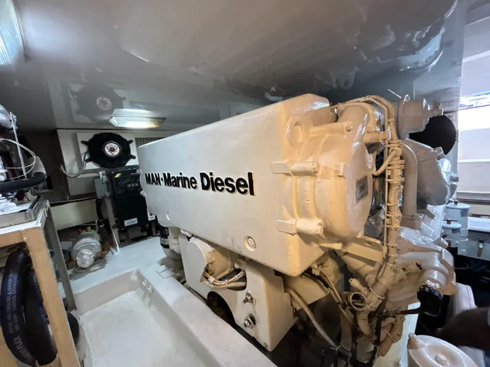  Yacht Photos Pics Engine room of a 2004 Viking 48C with a MAN Marine Diesel engine.