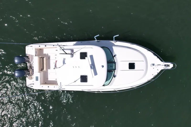 Hobi One Yacht Photos Pics Aerial view of 2015 Pursuit 345 Offshore boat on water.