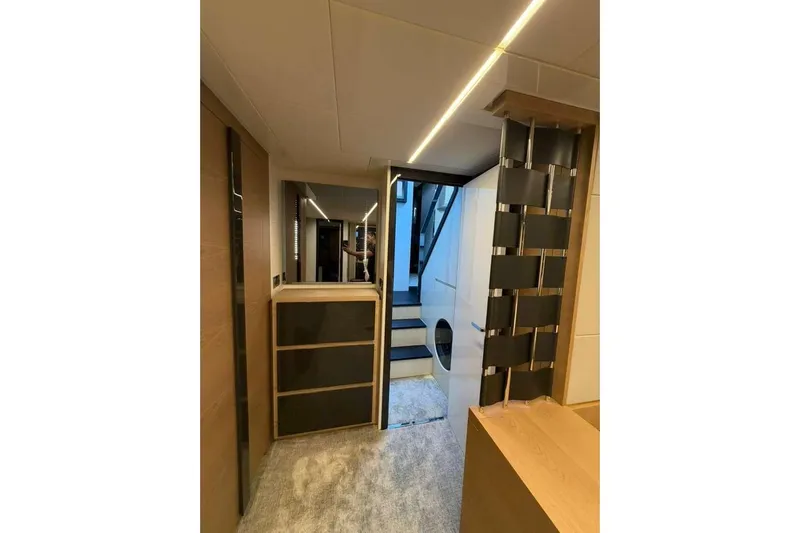  Yacht Photos Pics Interior of 2015 Pershing 70 yacht, featuring modern design and sleek finishes.