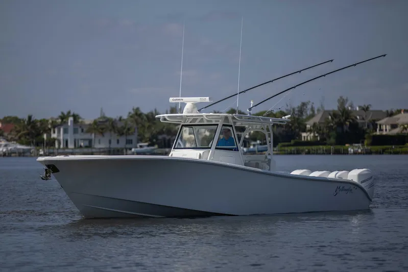 Kat Man Du Yacht Photos Pics 2017 Yellowfin 39 Center Console boat on calm water.