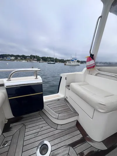 Barbican V Yacht Photos Pics 2014 MJM 36z Downeast boat interior with scenic harbor view.