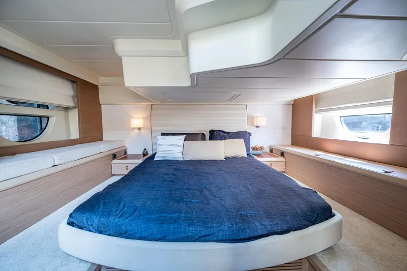 Blue B Yacht Photos Pics Luxurious bedroom interior of 2015 Beneteau Monte Carlo yacht with modern design and cozy bedding.