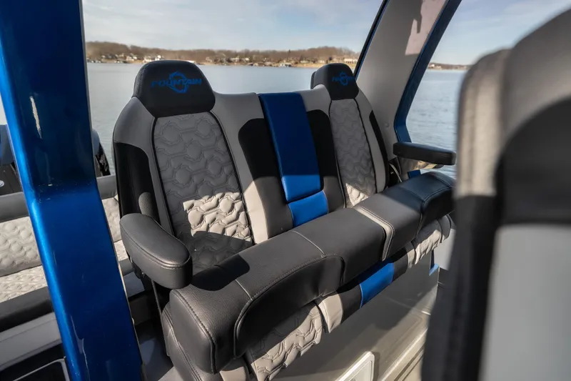  Yacht Photos Pics 2025 Fountain 43 SCX boat interior with luxurious seating and modern design.