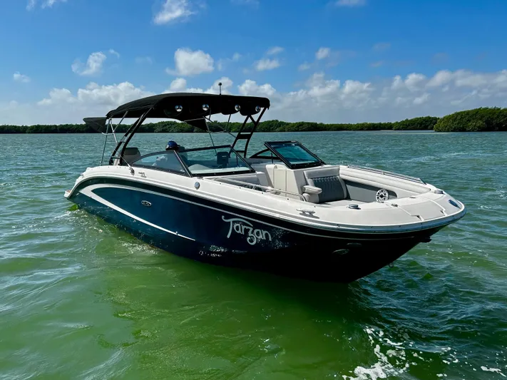 2016 Sea Ray 290 Sundeck @ Cancun Yacht Photos Pics 2016 Sea Ray 290 Sundeck boat on calm water under a clear blue sky.