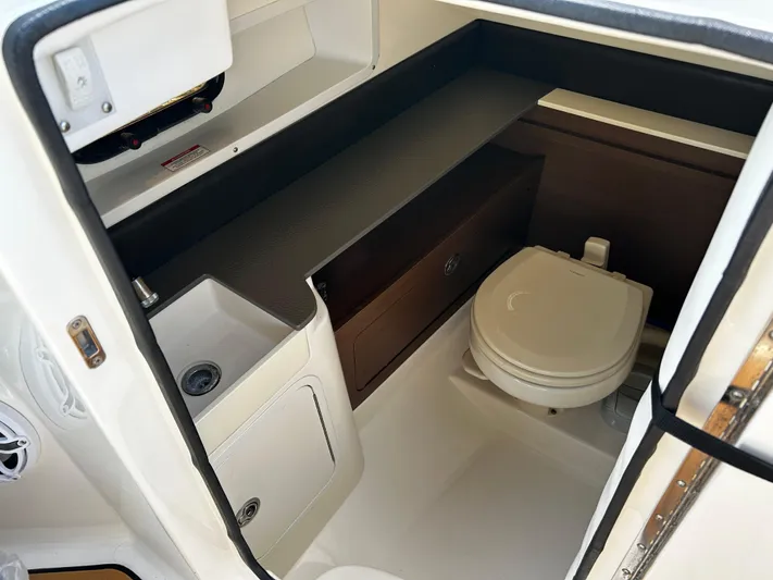 2016 Sea Ray 290 Sundeck @ Cancun Yacht Photos Pics 2016 Sea Ray 290 Sundeck boat interior with sink and toilet.