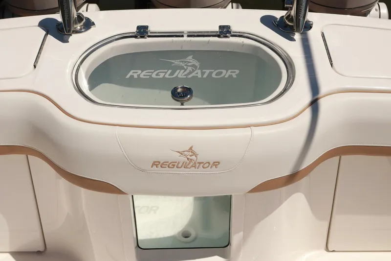  Yacht Photos Pics 2025 Regulator 35cc boat livewell with logo and sleek design.