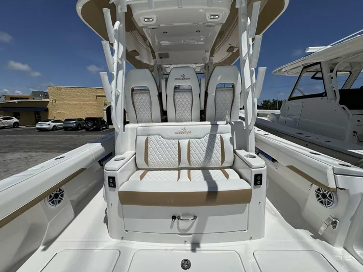  Yacht Photos Pics 2025 Regulator 35cc boat interior with luxurious seating and modern design.