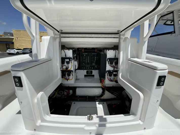  Yacht Photos Pics 2025 Regulator 35cc boat electrical panel with open access compartment.