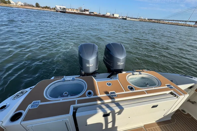 Betsey Ann Yacht Photos Pics 2015 Cobia 344 Center Console boat with dual Yamaha 300 engines on water.