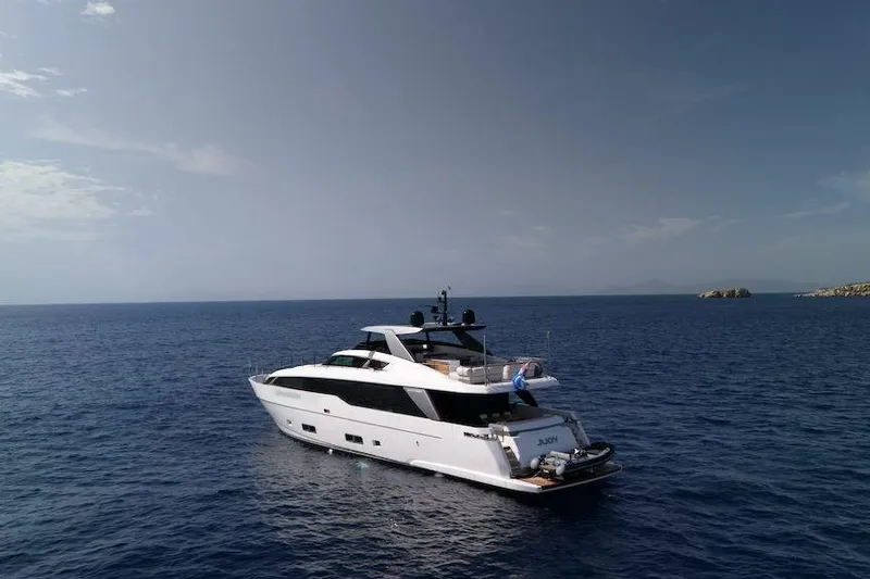  Yacht Photos Pics 2024 Sanlorenzo SL90A yacht cruising on open sea under clear sky.