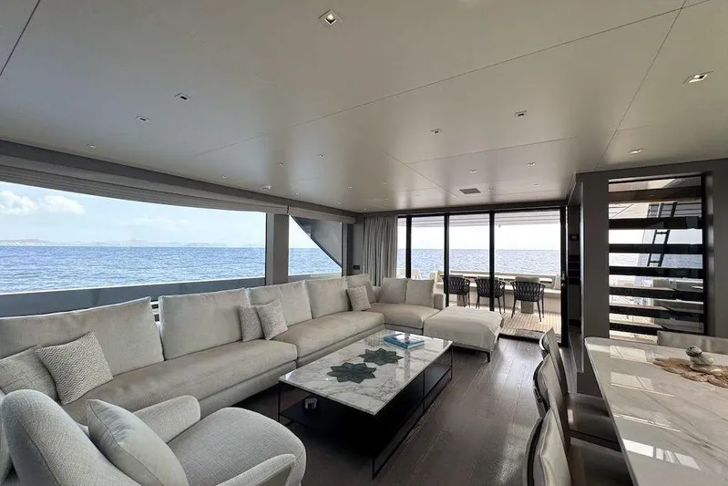  Yacht Photos Pics Luxurious interior of 2024 Sanlorenzo SL90A yacht with ocean view and modern furnishings.