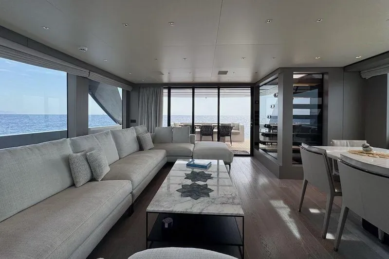  Yacht Photos Pics Luxurious interior of 2024 Sanlorenzo SL90A yacht with ocean view and modern furnishings.