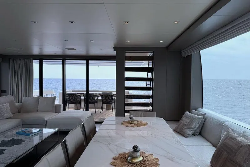  Yacht Photos Pics Luxurious interior of 2024 Sanlorenzo SL90A yacht with ocean view.