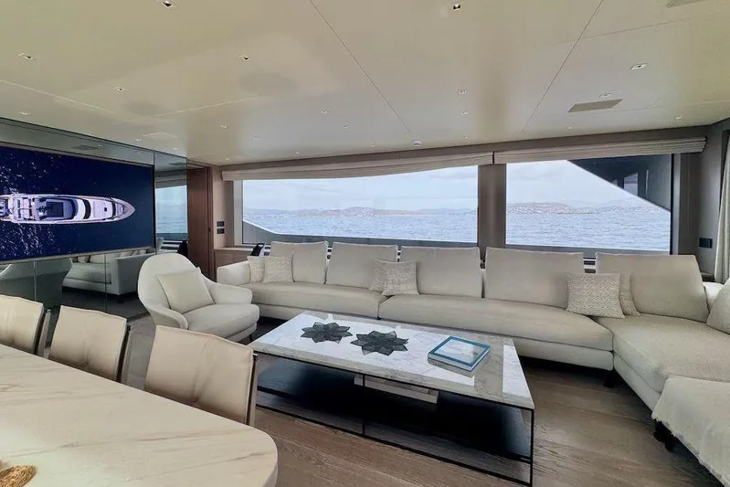  Yacht Photos Pics Luxurious interior of 2024 Sanlorenzo SL90A yacht with panoramic ocean views.