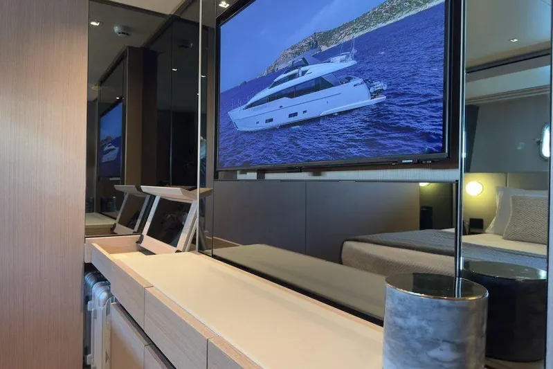  Yacht Photos Pics Luxurious interior of 2024 Sanlorenzo SL90A yacht with modern decor and sleek design.