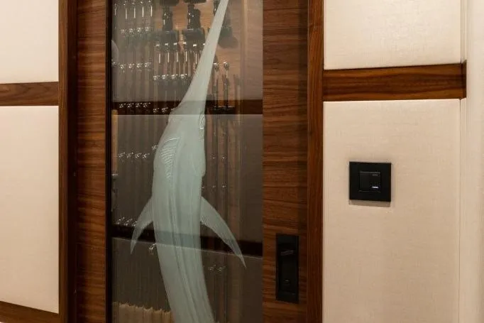 Boujie Yacht Photos Pics 2025 82 Viking Convertible Boujie Tackle Room Pocket Door