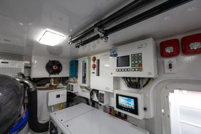 Boujie Yacht Photos Pics Control room of 2025 Viking 82 Convertible yacht with advanced electronic systems.