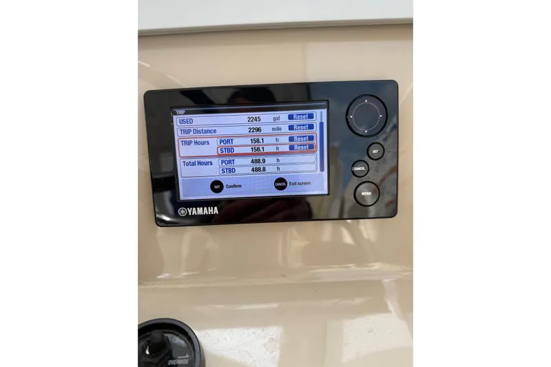  Yacht Photos Pics Yamaha display on 2017 Pursuit OS 325 Offshore showing trip and engine hours.