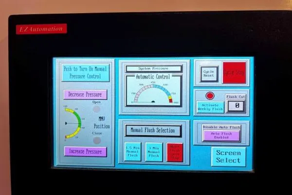 Meraki Yacht Photos Pics Touchscreen control panel for NEEL 43, 2022 model, displaying pressure and flush settings.