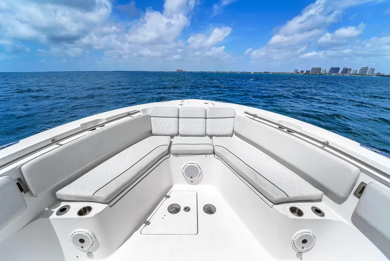  Yacht Photos Pics 2021 Sea Fox 328 Commander boat interior with ocean view and clear sky.