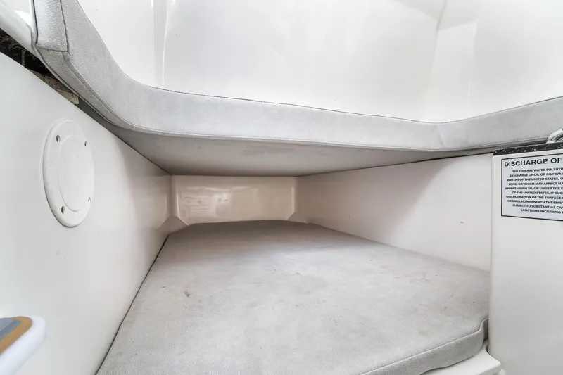  Yacht Photos Pics Interior cabin of 2021 Sea Fox 328 Commander boat, featuring cushioned seating.