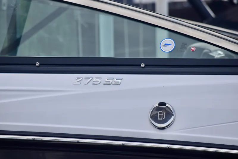  Yacht Photos Pics 2025 Monterey 275SS Super Sport boat side view with model emblem and fuel cap.