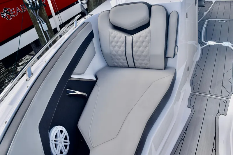  Yacht Photos Pics Luxurious seating on 2025 Monterey 275SS Super Sport boat with sleek design and modern upholstery.