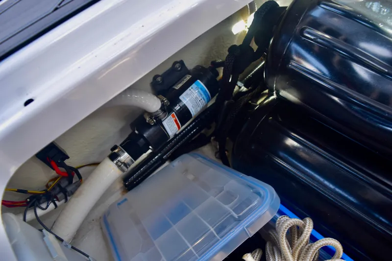  Yacht Photos Pics Storage compartment of 2025 Monterey 275SS Super Sport boat with equipment and ropes.