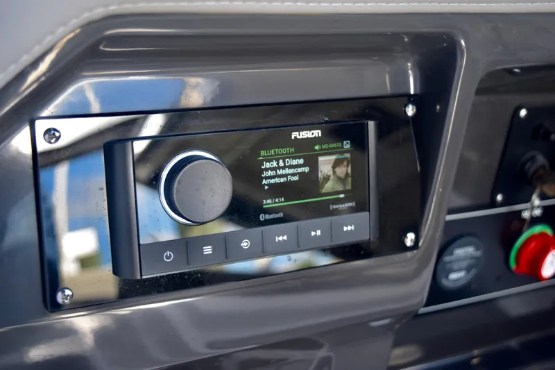  Yacht Photos Pics Dashboard of 2025 Monterey 275SS Super Sport with Fusion Bluetooth audio system.