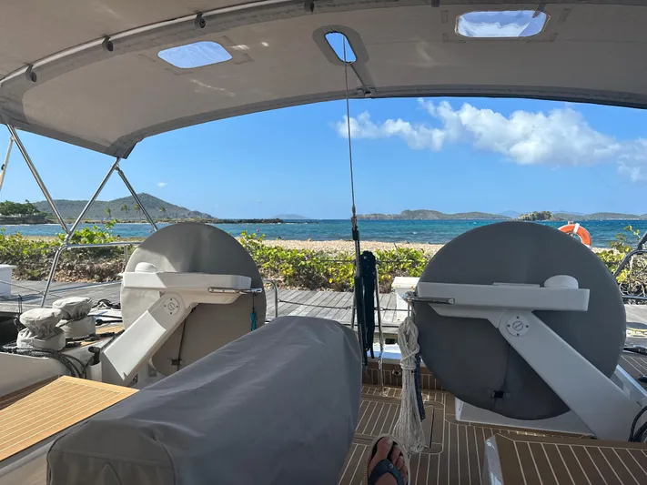 The Perch Yacht Photos Pics Grand Soleil 46 LC yacht deck with ocean view, 2023 model, under sunny skies.