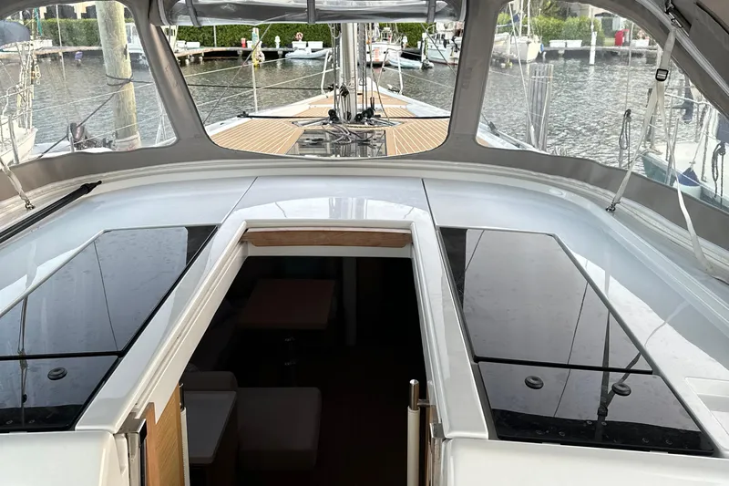 The Perch Yacht Photos Pics 2023 Grand Soleil 46 LC yacht cockpit with sleek design and spacious interior view.