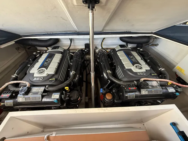  Yacht Photos Pics Twin engines in a 2021 Frauscher 1017 GT Air boat, showcasing powerful performance.