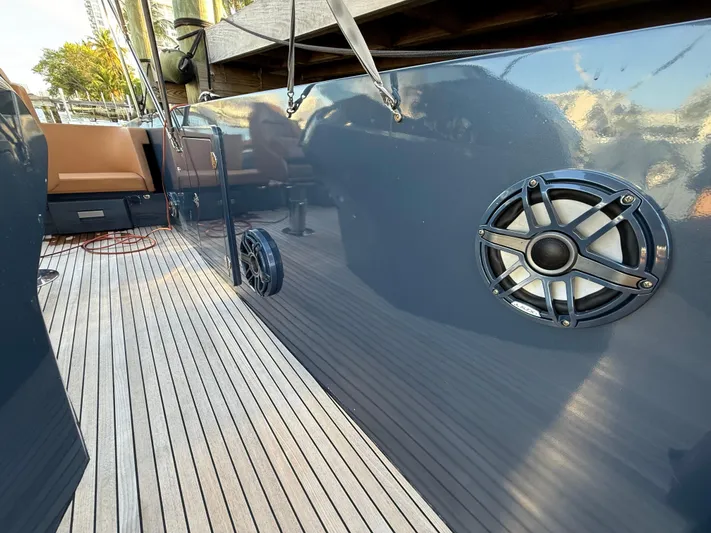  Yacht Photos Pics 2021 Frauscher 1017 GT Air boat with sleek design and deck speaker.