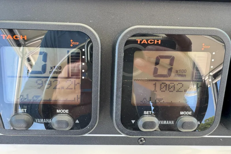  Yacht Photos Pics Close-up of Yamaha tachometers on a 2006 Pursuit LS 345 Drummond Runner boat.