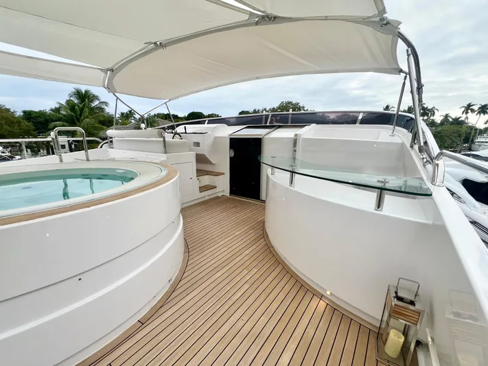 Panacea Yacht Photos Pics Luxurious 2011 Mengi Yay 115 MY yacht deck with jacuzzi and canopy.