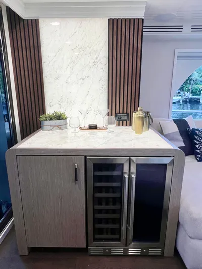 Panacea Yacht Photos Pics Luxurious yacht interior with marble countertop and wine cooler, Mengi Yay 115 MY, 2011.