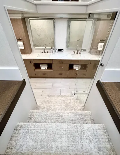 Panacea Yacht Photos Pics Luxurious yacht bathroom with dual sinks, modern fixtures, and elegant design. Mengi Yay 115 MY, 2011.