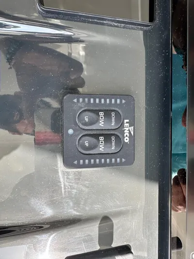  Yacht Photos Pics Control panel on Jeanneau DB/37 OB 2025 boat, featuring Lenco trim tab switches.