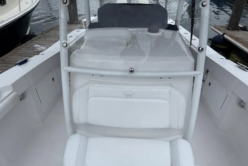  Yacht Photos Pics 2018 Southport 33 FE boat interior with white seating and console.