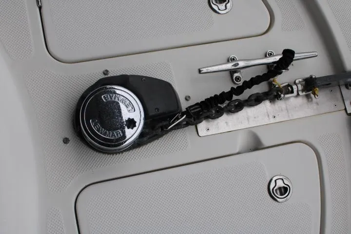 Mad Mary Yacht Photos Pics Anchor winch on 2004 Meridian 381 Sedan boat deck.