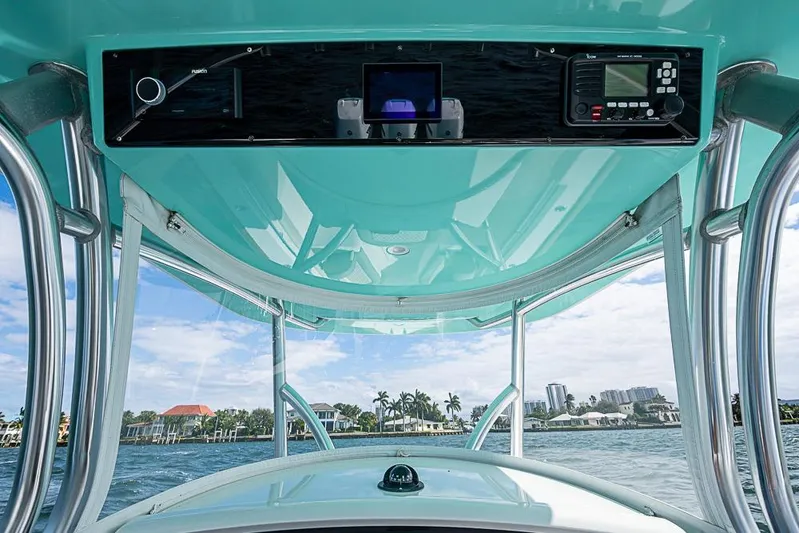 Eos Yacht Photos Pics Interior view of 2020 Valhalla Boatworks V-37, showcasing helm and electronics.