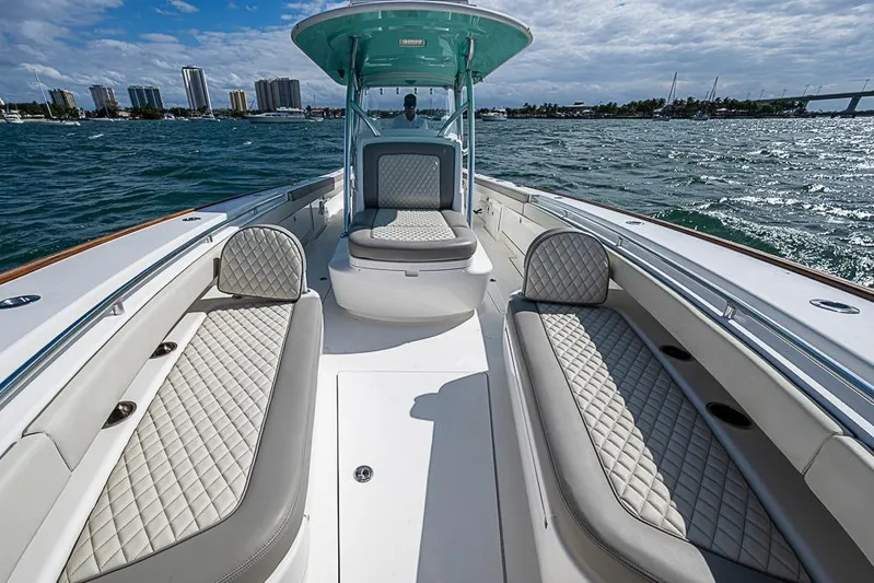 Eos Yacht Photos Pics 2020 Valhalla Boatworks V-37 with luxurious seating on open water.