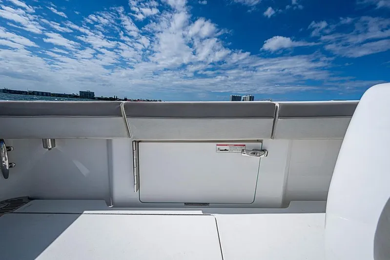 Eos Yacht Photos Pics 2020 Valhalla Boatworks V-37 deck with ocean view and blue sky.