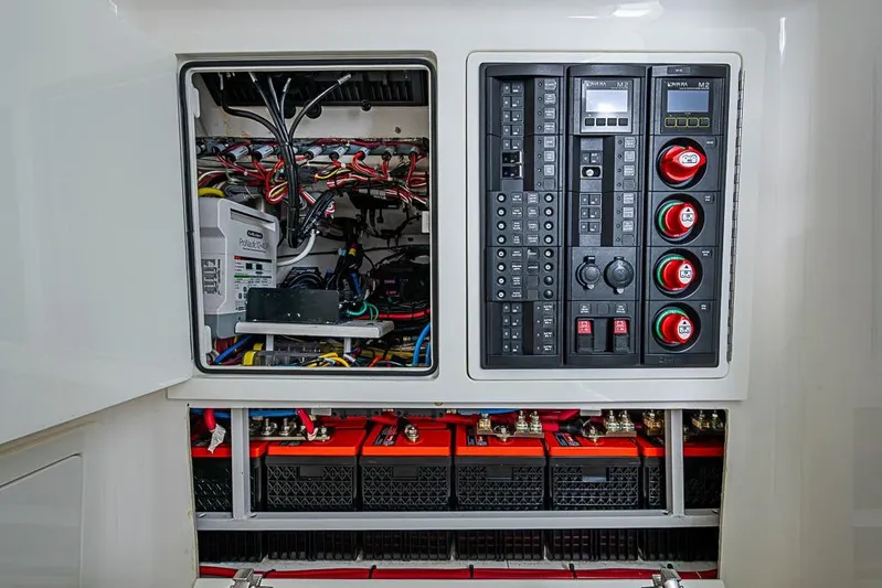 Eos Yacht Photos Pics Electrical panel and wiring inside a 2020 Valhalla Boatworks V-37.