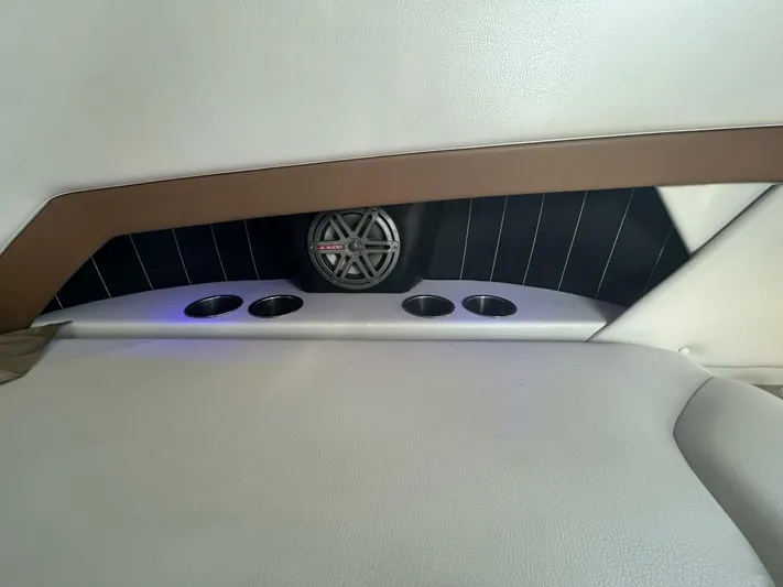  Yacht Photos Pics Interior of 2017 Four Winns H350 boat with speaker and cup holders.