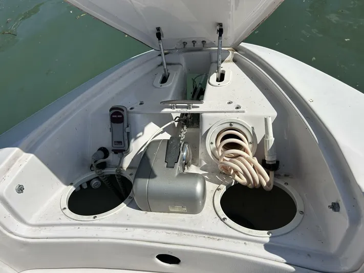  Yacht Photos Pics 2017 Four Winns H350 boat anchor compartment with equipment and storage spaces.