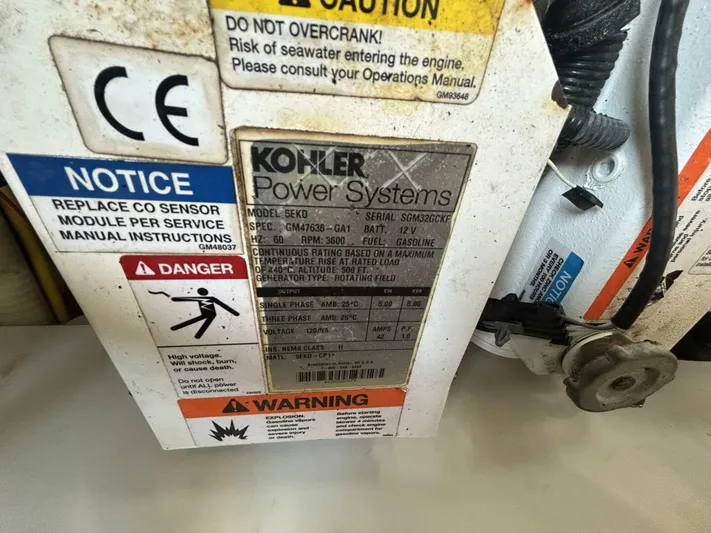  Yacht Photos Pics Kohler power system label with safety warnings on a 2017 Four Winns H350 boat.